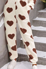 Fuzzy Heart Zip Up Hooded Lounge Jumpsuit - Ladyez