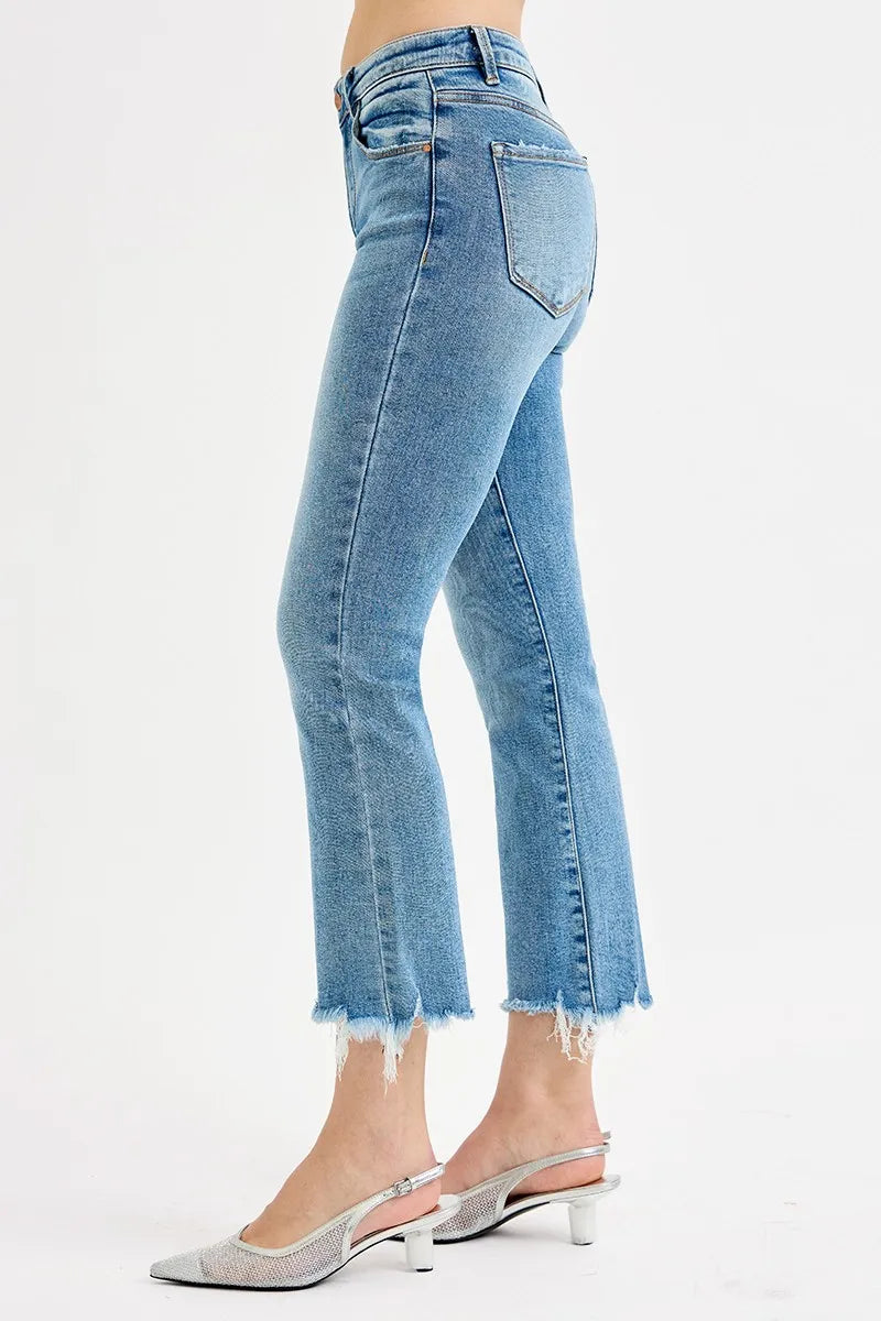 RISEN Full Size High Rise Crop Straight Slim Jeans Plus Size - Ladyez