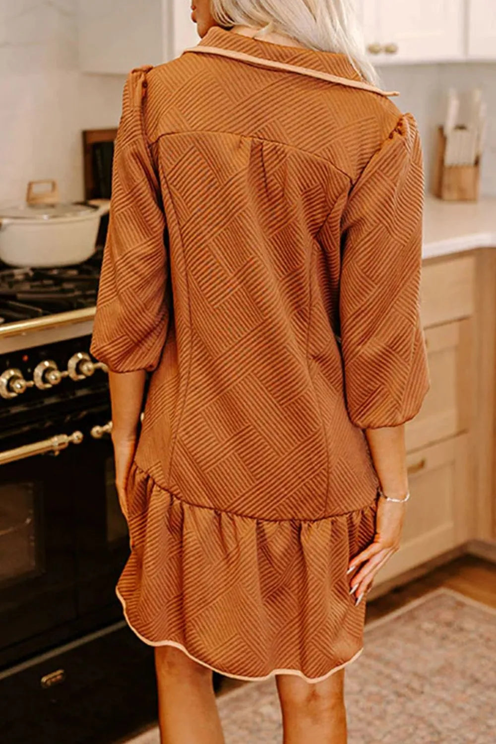 Ruffled Hem Zip Front Texture Dress
