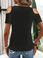 Cold Shoulder T-Shirt with Metal Ring Detail - Ladyez