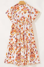 Printed Tie Neck Cap Sleeve Mini Dress