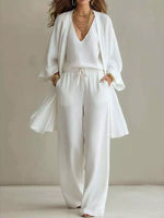 V-Neck Top & Cardigan & Pants Three-Piece Set