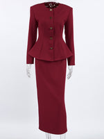 Button Up Peplum Blazer & Skirt Set