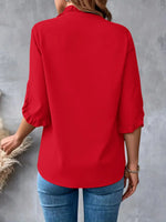 Ruffled V-Neck Short Sleeve Blouse - Ladyez