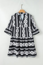 Geometric Print Ruffle Hem Mini Dress