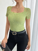Floral Lace Square Neck T-Shirt - Ladyez