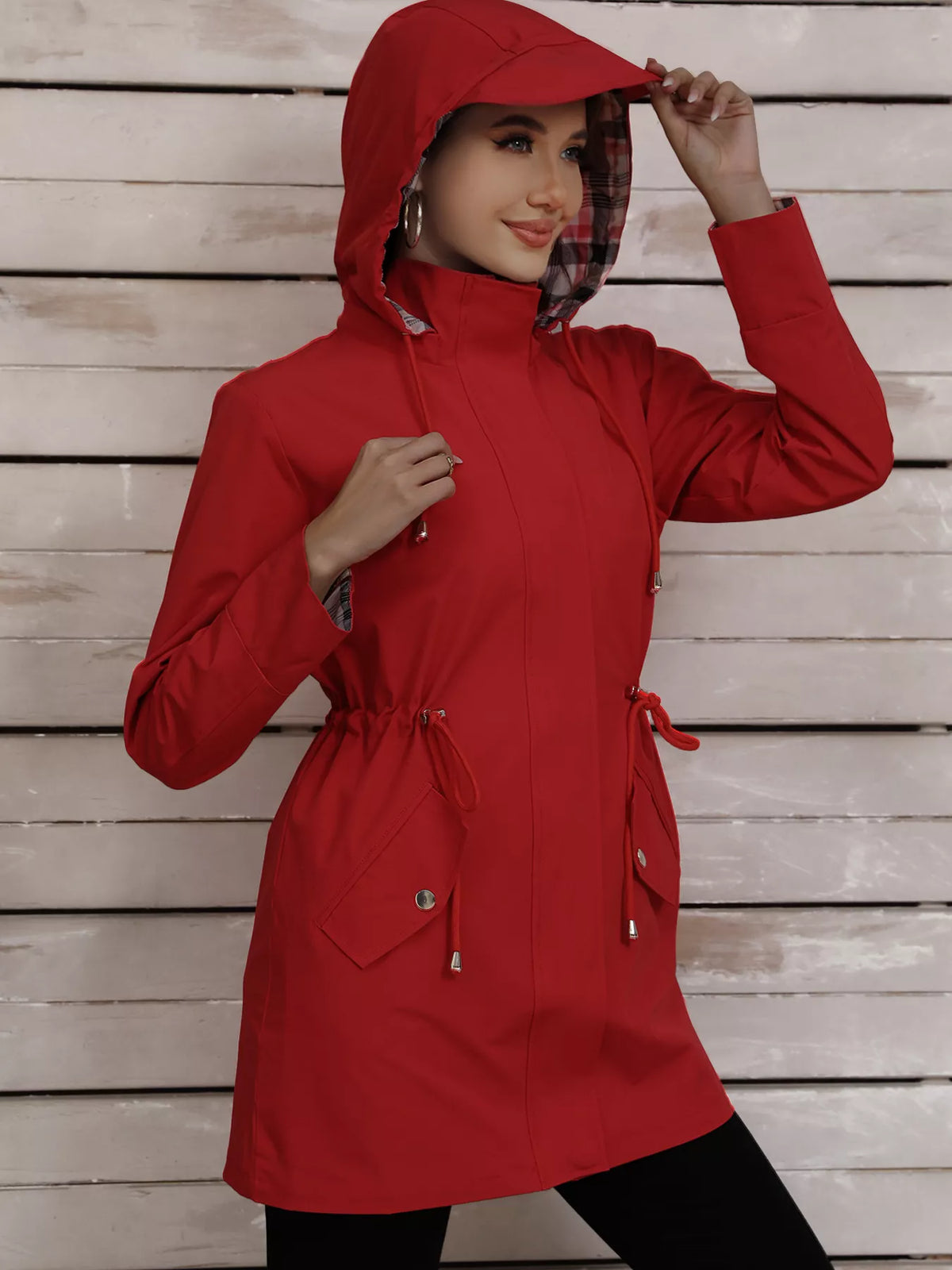 Drawstring Snap-Down Trench Coat