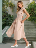 Smocked Zip Front Cap Sleeve Dress - Ladyez