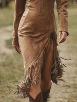 Full Size Fringe Hem Zip Front Bodycon Dress Plus Size
