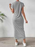 Honey Tied Striped Round Neck Short Sleeve Tee Dress - Ladyez