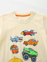 Children's Vehicle Print Crew Neck Short Sleeve T-Shirt