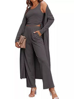 Round Neck Tank & Cardigan & Pants Set