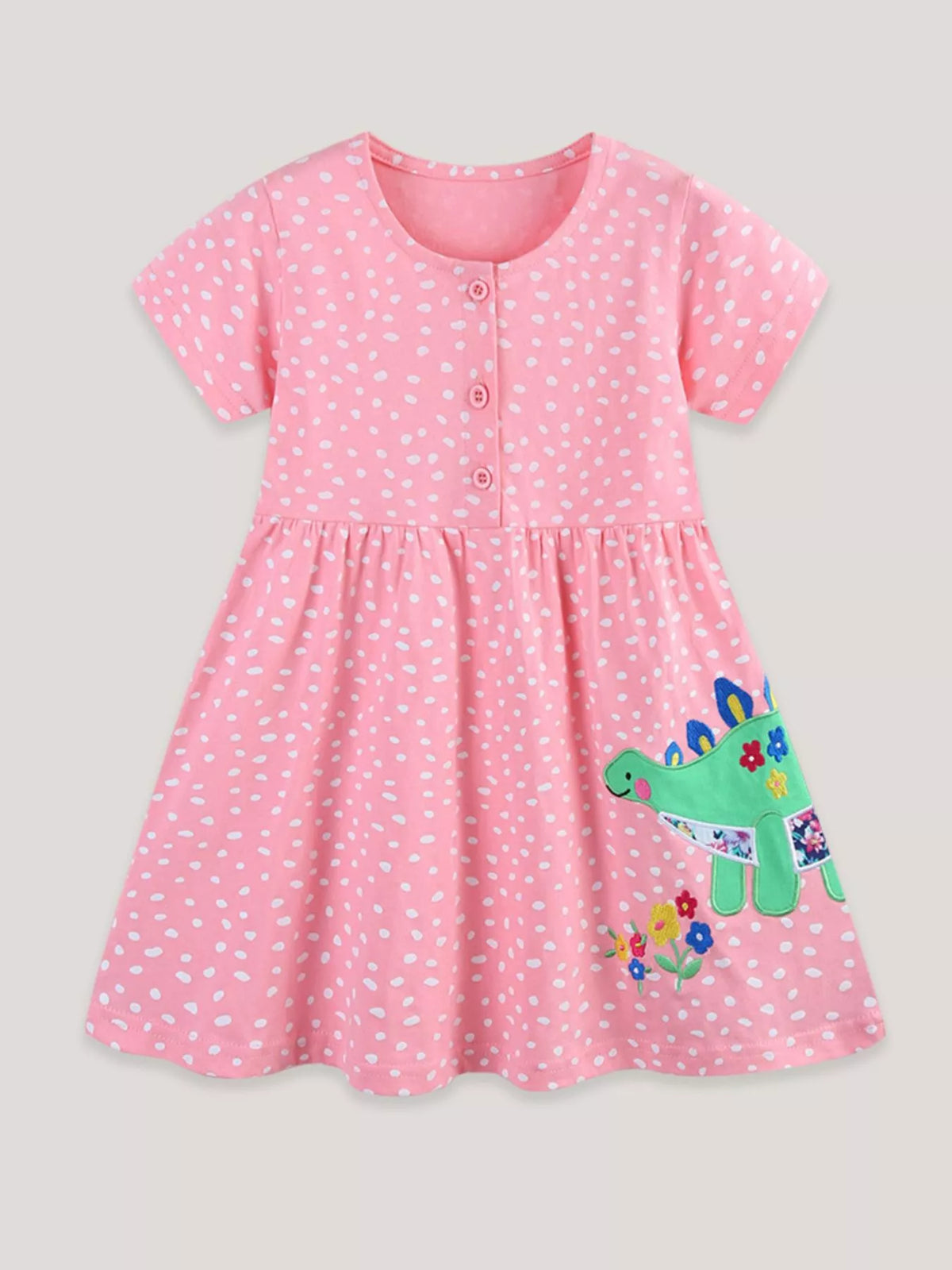 Children's Dinosaur Polka Dot Short Sleeve Dress