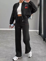 Zip Up Dropped Shoulder Outerwear and Pants Set