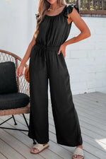 Ruffled Cap Sleeve Wide Leg Jumpsuit - Ladyez
