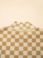 Check Pattern Turtleneck Slim Long Sleeve Tee