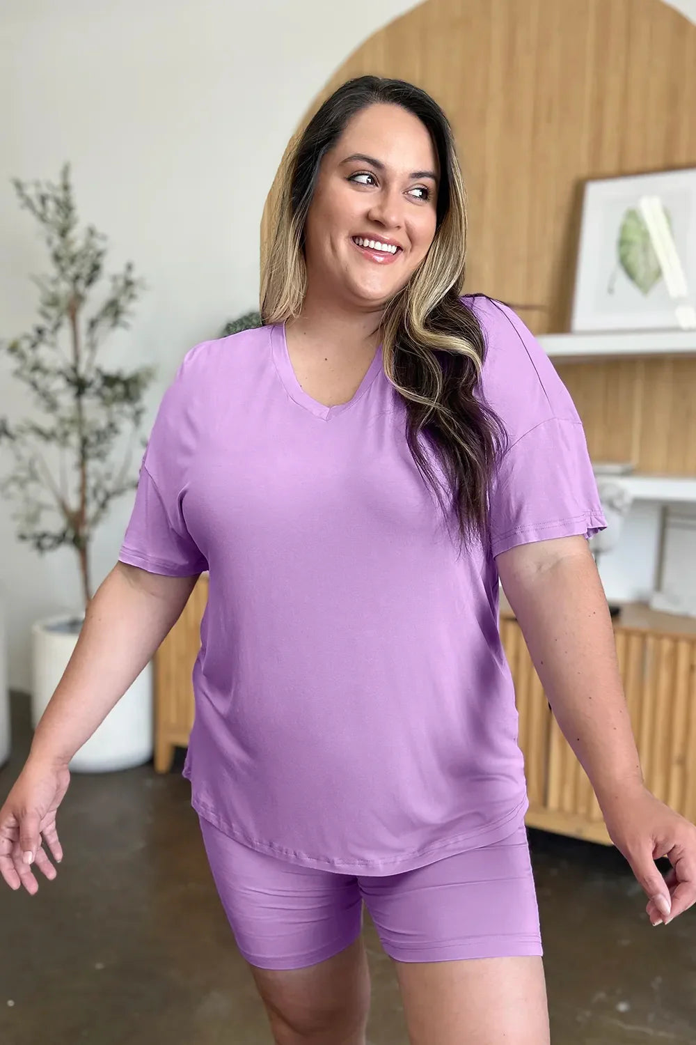Basic Bae Bamboo Full SizeV-Neck Drop Shoulder T-Shirt and Shorts Set