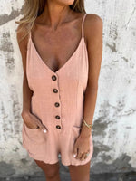 Full Size Button-Front Belted Cami Romper Plus Size