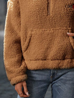 Heart Half Zip Long Sleeve Teddy Sweatshirt
