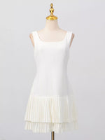 Square Neck Pleated Mini Dress
