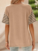 Color Block Striped Sleeve Casual T-Shirt - Ladyez