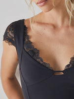 Lace Detail V-Neck Cap Sleeve Top - Ladyez
