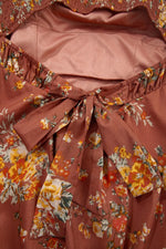 Floral Puff Sleeve Square Neck Knot Open Back Mini Dress
