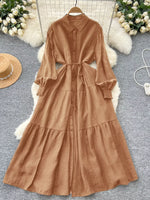Button Down Tiered Long Sleeve Dress