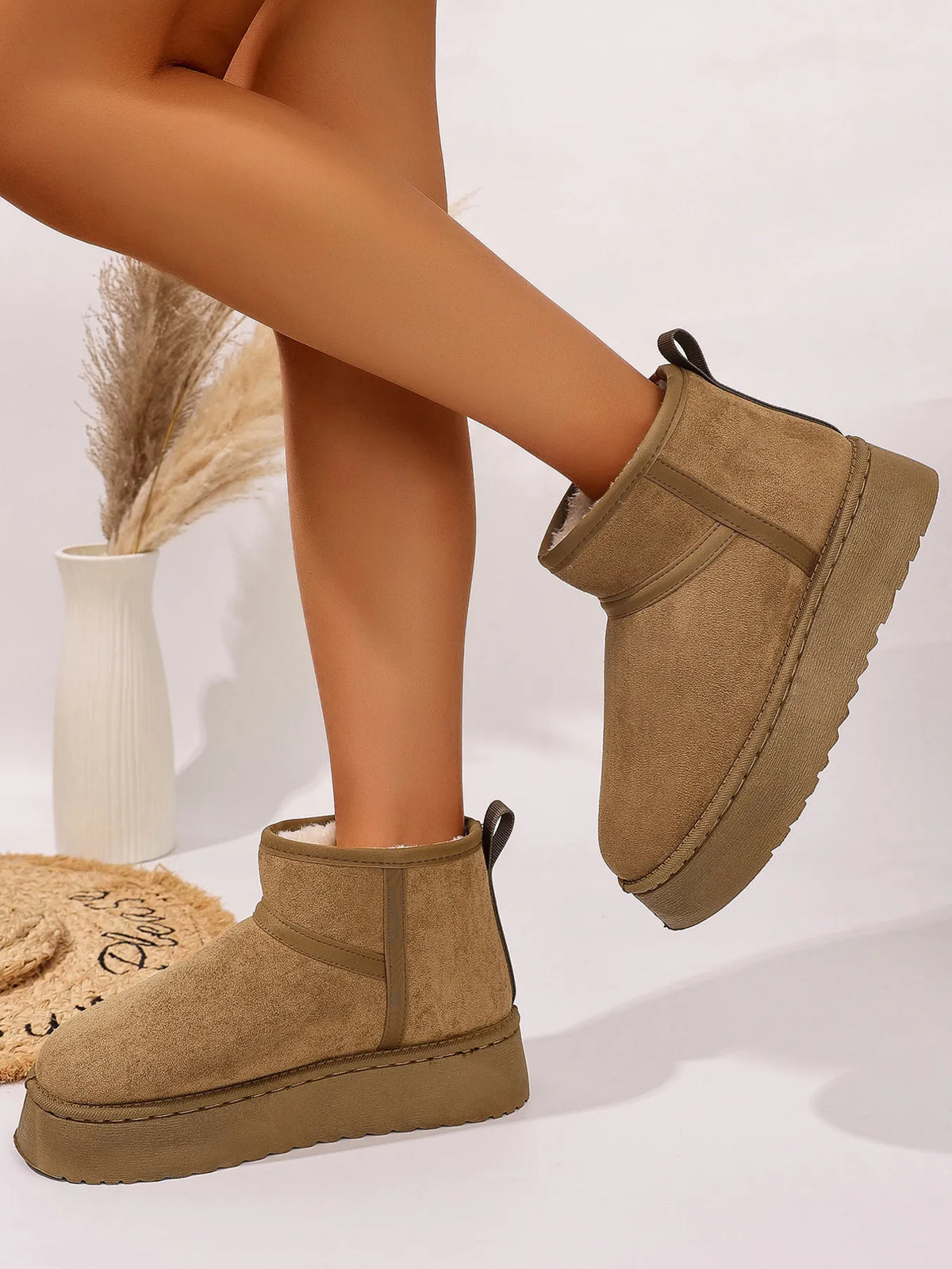 Platform Winter Ankle Boots with Cozy Fleece Lining - Ladyez