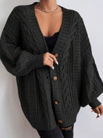 Cable Knit V-Neck Button-Down Cardigan