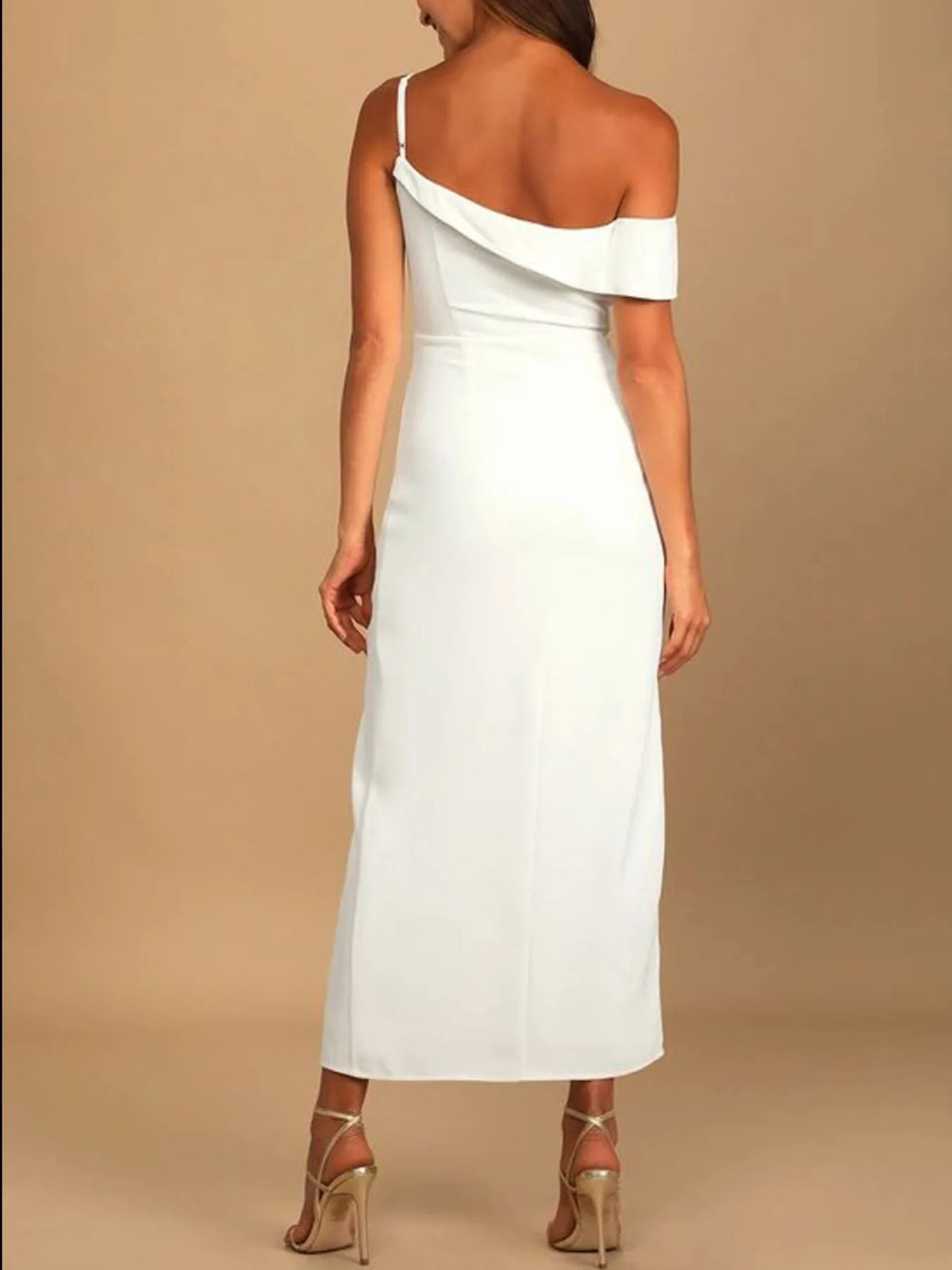 Split Asymmetrical Neck Midi Dress - Ladyez