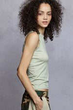 POL Round Neck Cropped Tank with Lace Trim