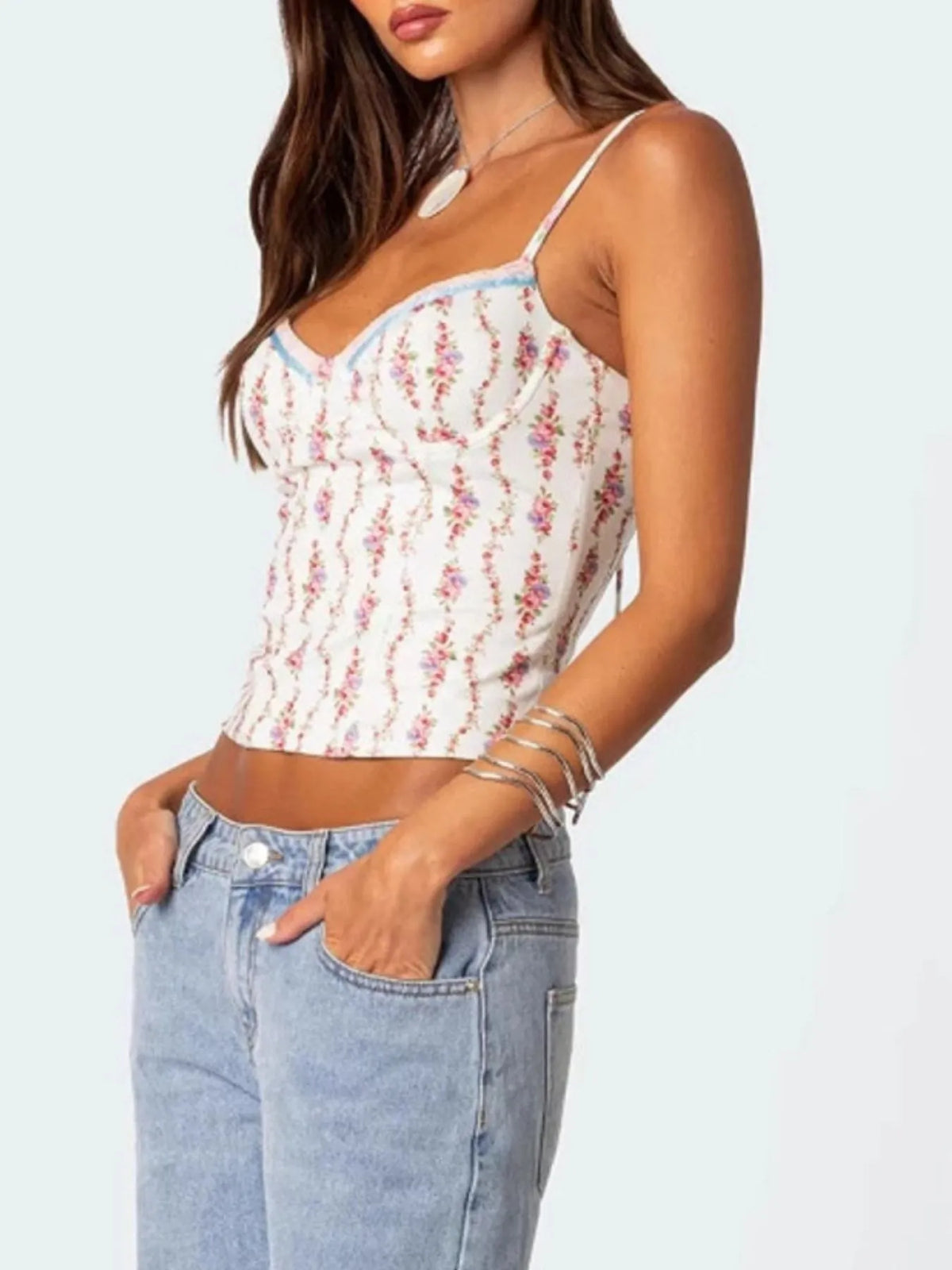 Floral Print Sweetheart Neck Cami - Ladyez