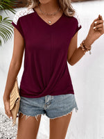 Ivy Lane Spliced Lace V-Neck Twisted Hem Tee
