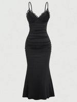 Lace Trim Ruched Mermaid Dress