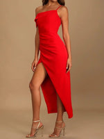 Split Asymmetrical Neck Midi Dress - Ladyez