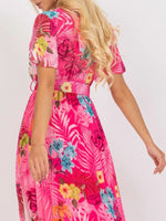 Printed Pleated Midi Wrap Dress with Belt