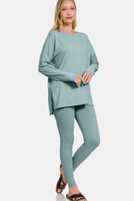 Zenana Full Size Brushed Microfiber Top and Leggings Lounge Set - Ladyez
