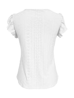 Eyelet Button-Front Flutter Sleeve Top - Ladyez