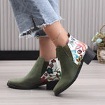 Point Toe Block Heels Ankle Boots