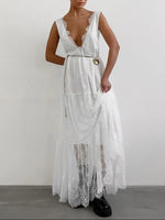Lace Deep V-Neck Maxi Dress - Ladyez