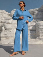 Button Up Long Sleeve Shirt and Pants Set
