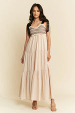 Davi & Dani Multi Contrast Smocked Bodice Straps Maxi Dress