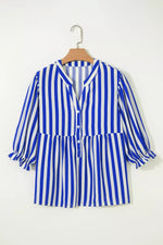 Stripe Balloon Sleeve Loose Button Up Shirt