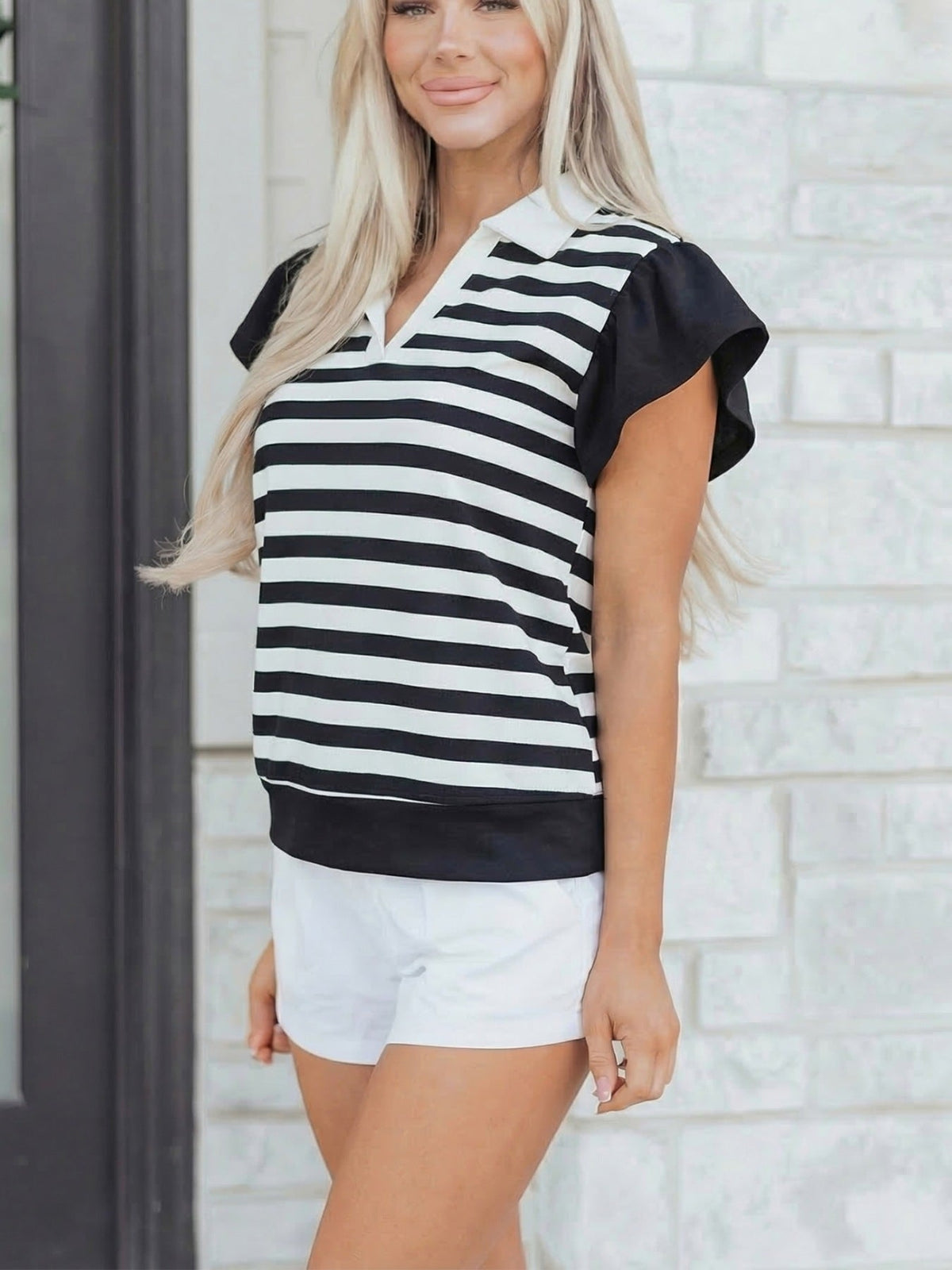 Striped Ruffled Sleeve Blouse