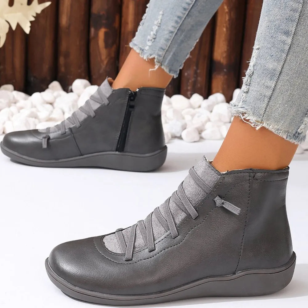 Round Toe Platform Boots - Ladyez