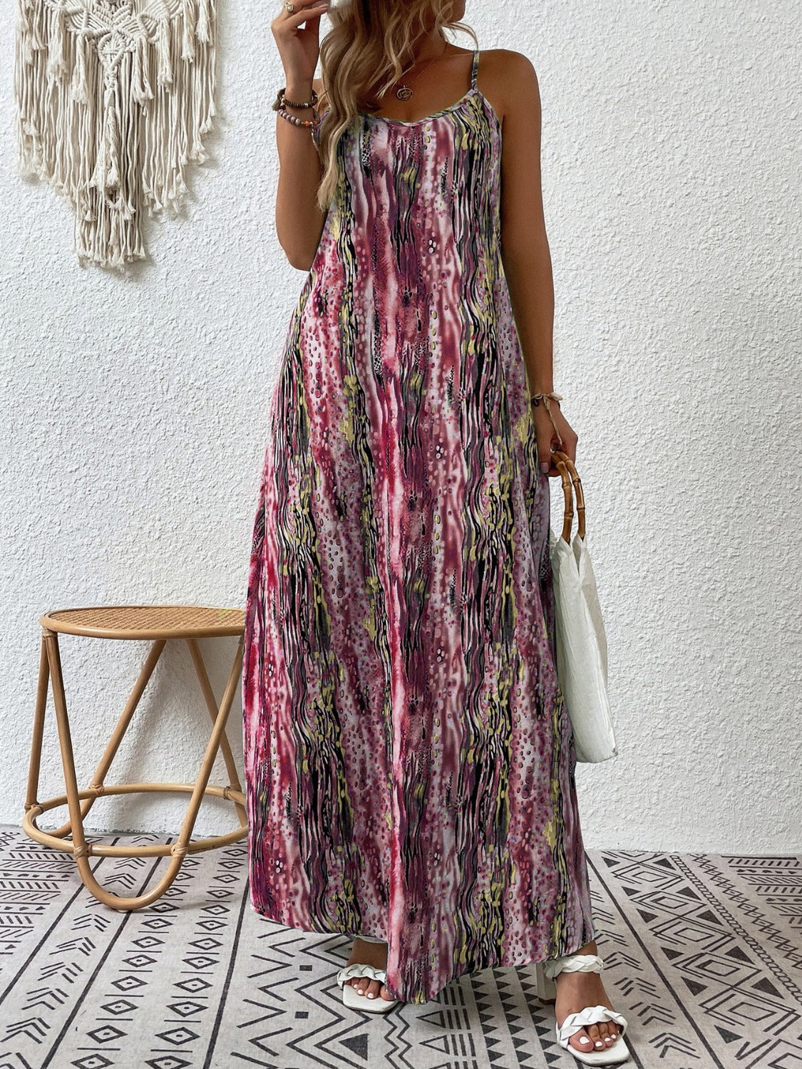 Full Size Printed Scoop Neck Maxi Cami Dress - Ladyez
