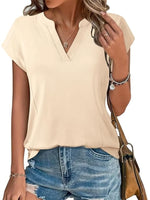 Casual Notched Short Sleeve Summer Blouse