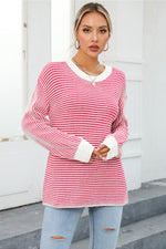 Angel Wings Striped Round Neck Long Sleeve Knit Top