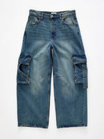 Vintage Wash Wide Leg Cargo Jeans